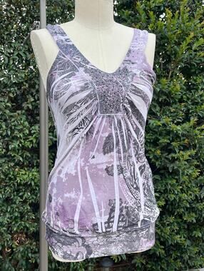 Y2K Vanity USA Made Graphic Rhinestone Tunic Tank Top Medium